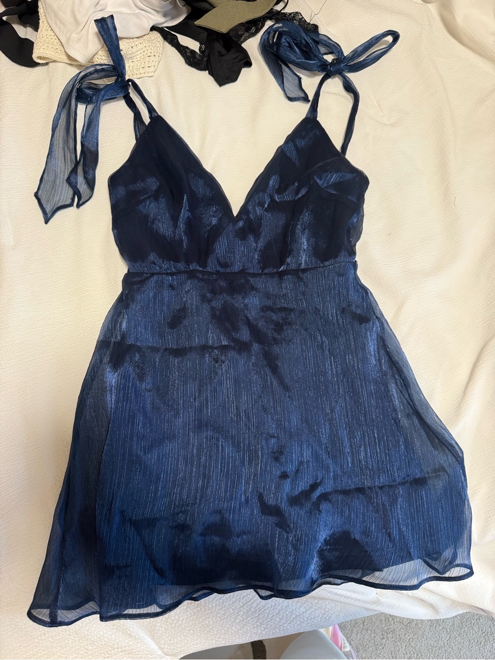 Navy Blue Satin Tie-Shoulder Mini Dress